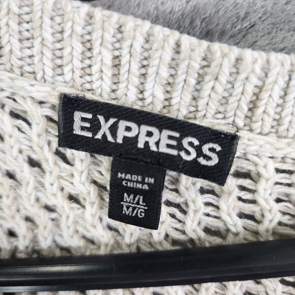Womens Beige Express Open Knit Sweater 3/4 Sleeve Round Neck Size M/L - Picture 6 of 12